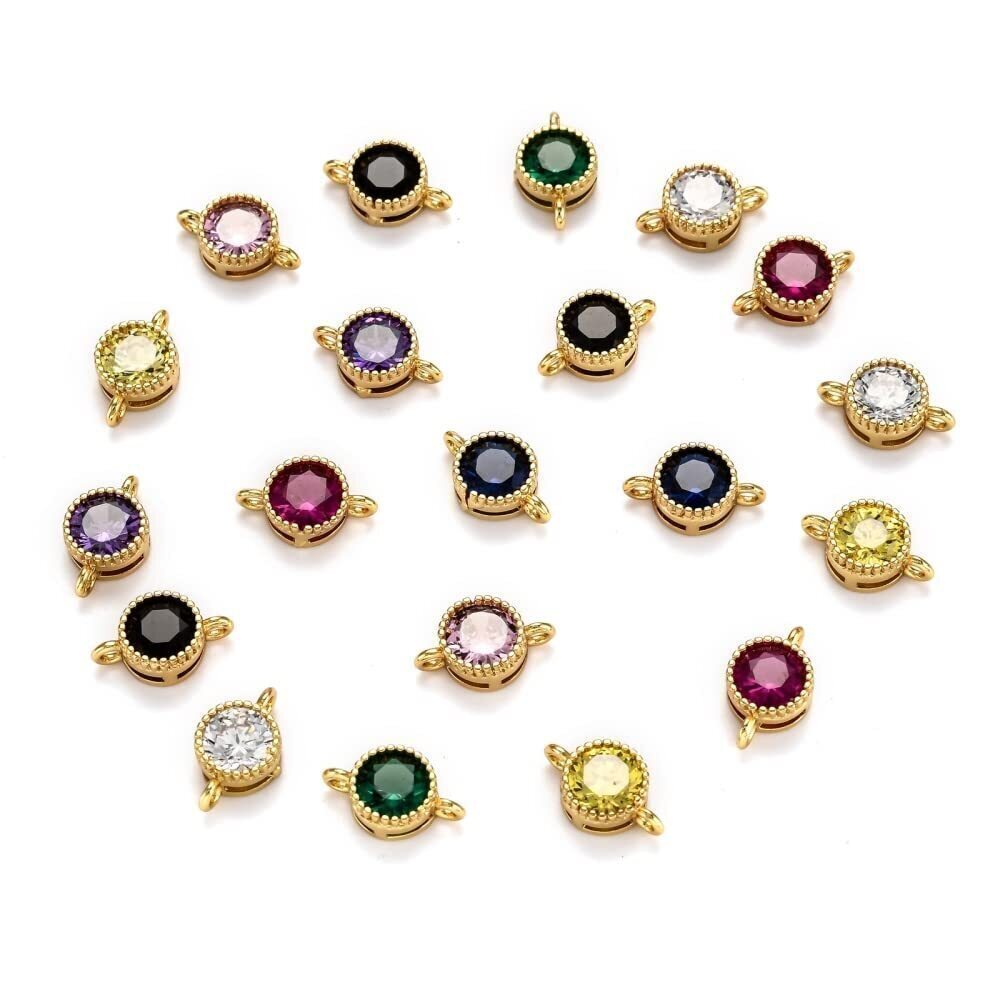 2130 10pcs Micro Pave Round Links Clear Crystal Double Loop Charms Real - Picture 1 of 3